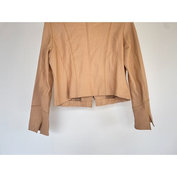 J'ENVIE New York Tan Perforated Leather Open Tied Jacket Sz L Avant Garde - Picture 6 of 9